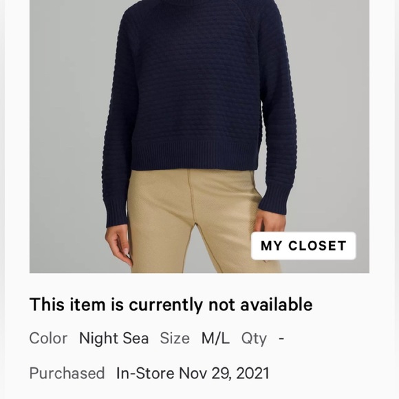 Lululemon Texture Play Crew Sweater, M/L, navy/blue, originally $138
